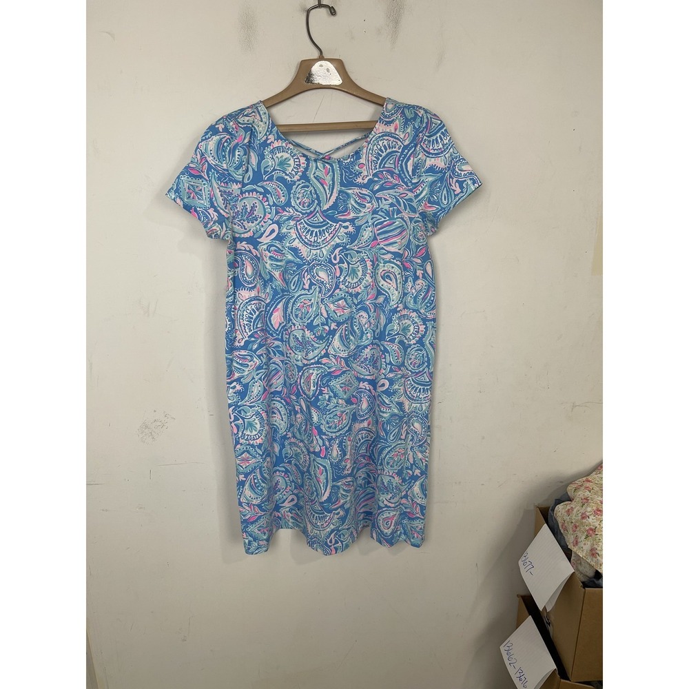 Lilly Pulitzer Women's L‎ Blue Paisley Pima Cotton Short Sleeve Dress